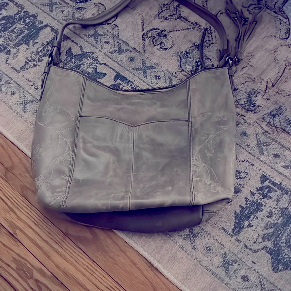 The Sak Gray Leather Shoulder Bag with Matching Wallet